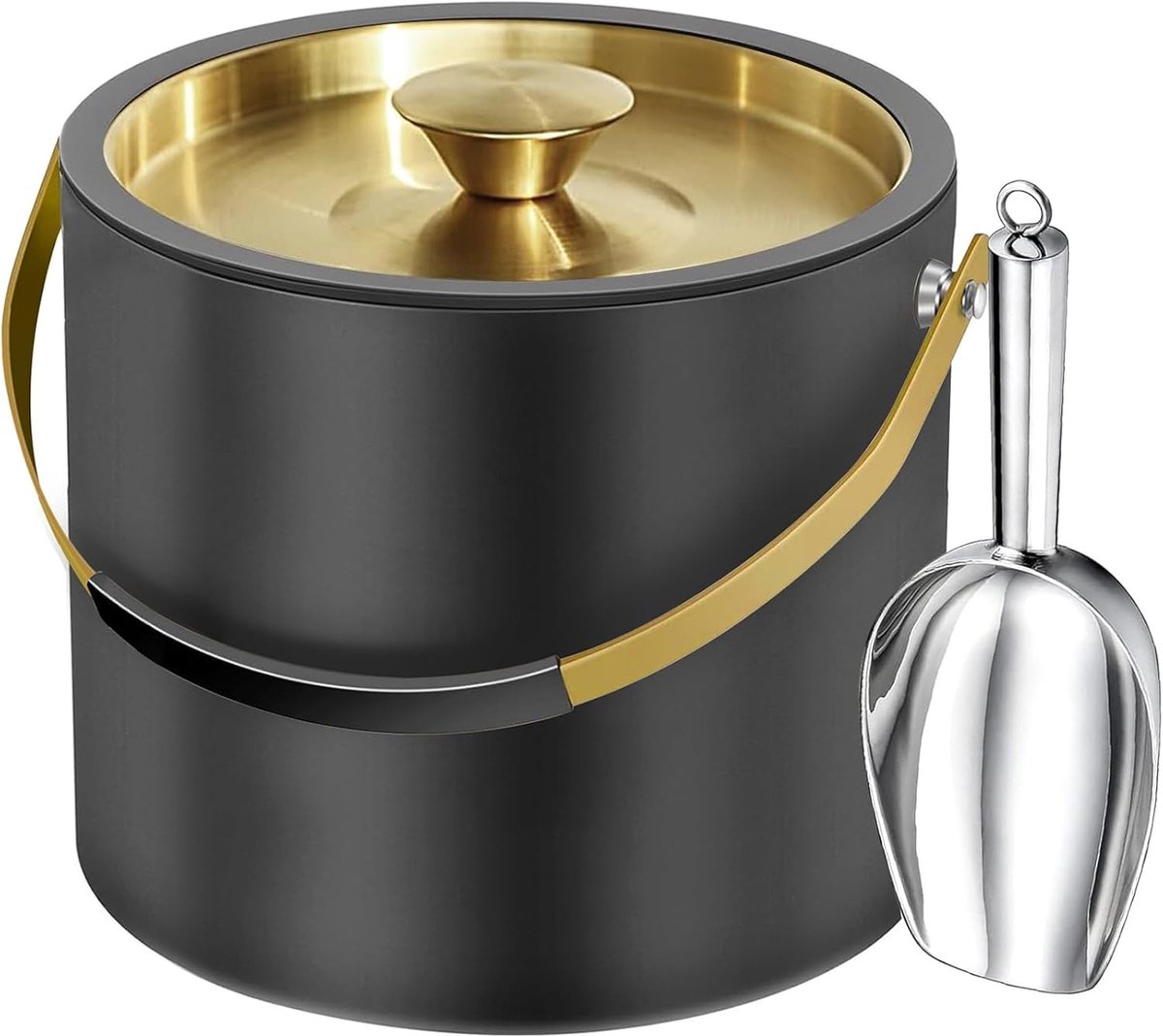 Geïsoleerde Ijsemmer - Zwart - 3,2L - Dubbelwandig Roestvrij Staal met Siliconen Deksel - Voor Feestjes en Cocktailbar