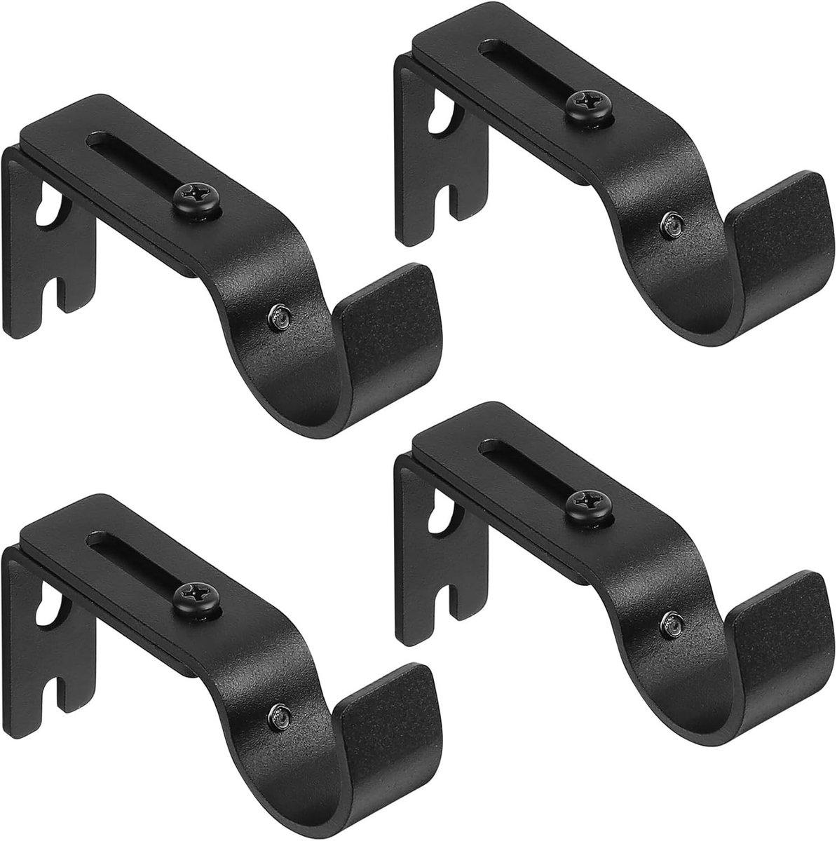 Verstelbare zwarte metalen gordijnsteunen, 4 stuks, voor gordijnroedes en gordijnrails, 9-11,2 cm, ideaal voor deur- en raamdecoratie