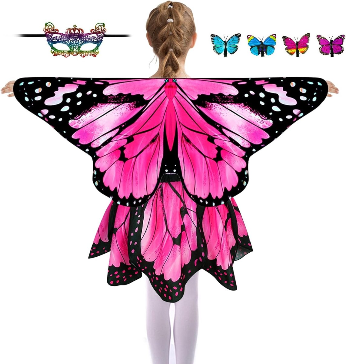 Vleermuisvleugels voor Kinderen, Meisjes Kostuum met Cape, Rok en Masker, Carnaval Outfit voor Kinderen, Feestkleding en Accessoires