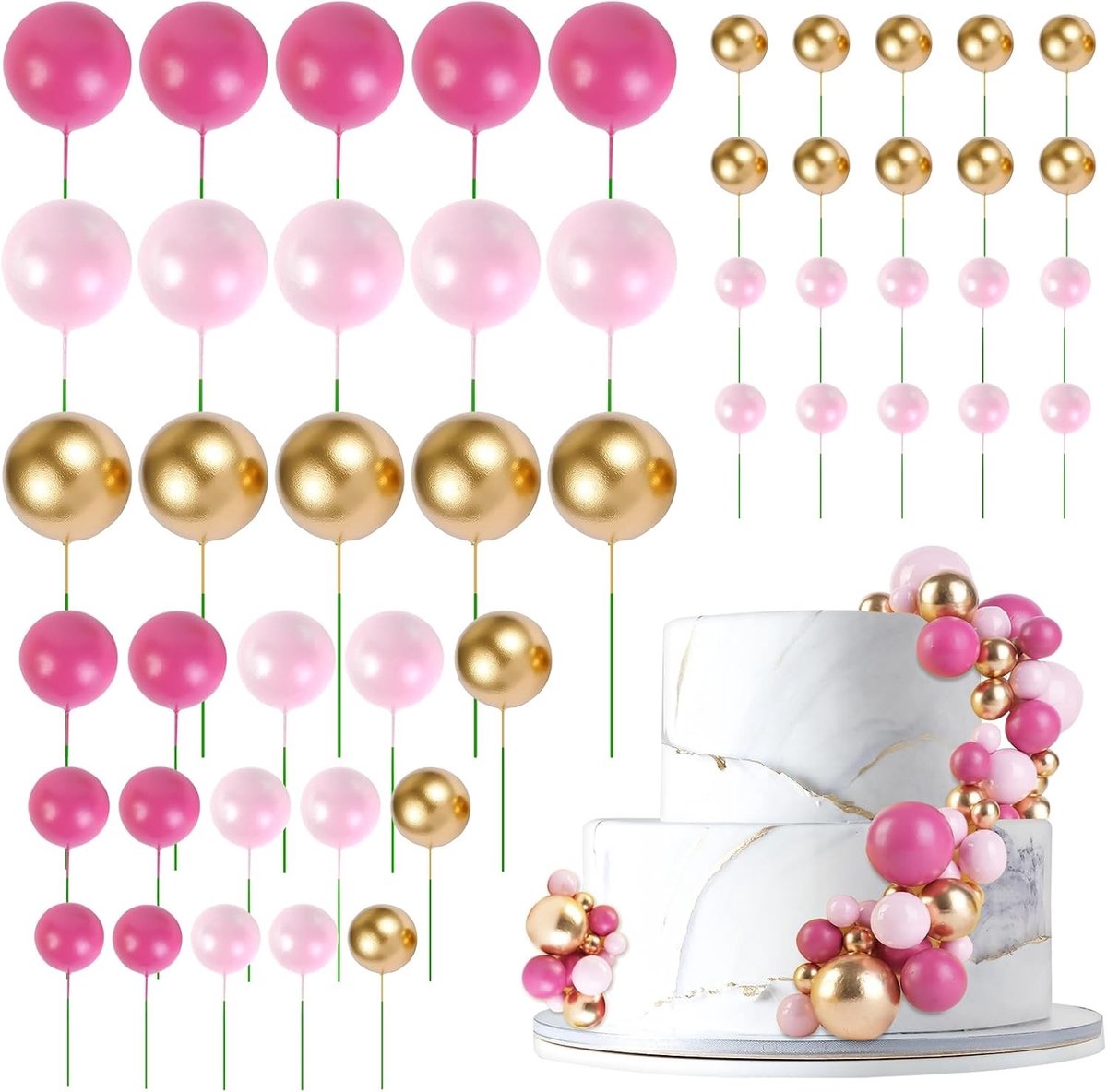 Taart topper decoratie set - 50 stuks, ballon thema, voor verjaardag en bruiloft.