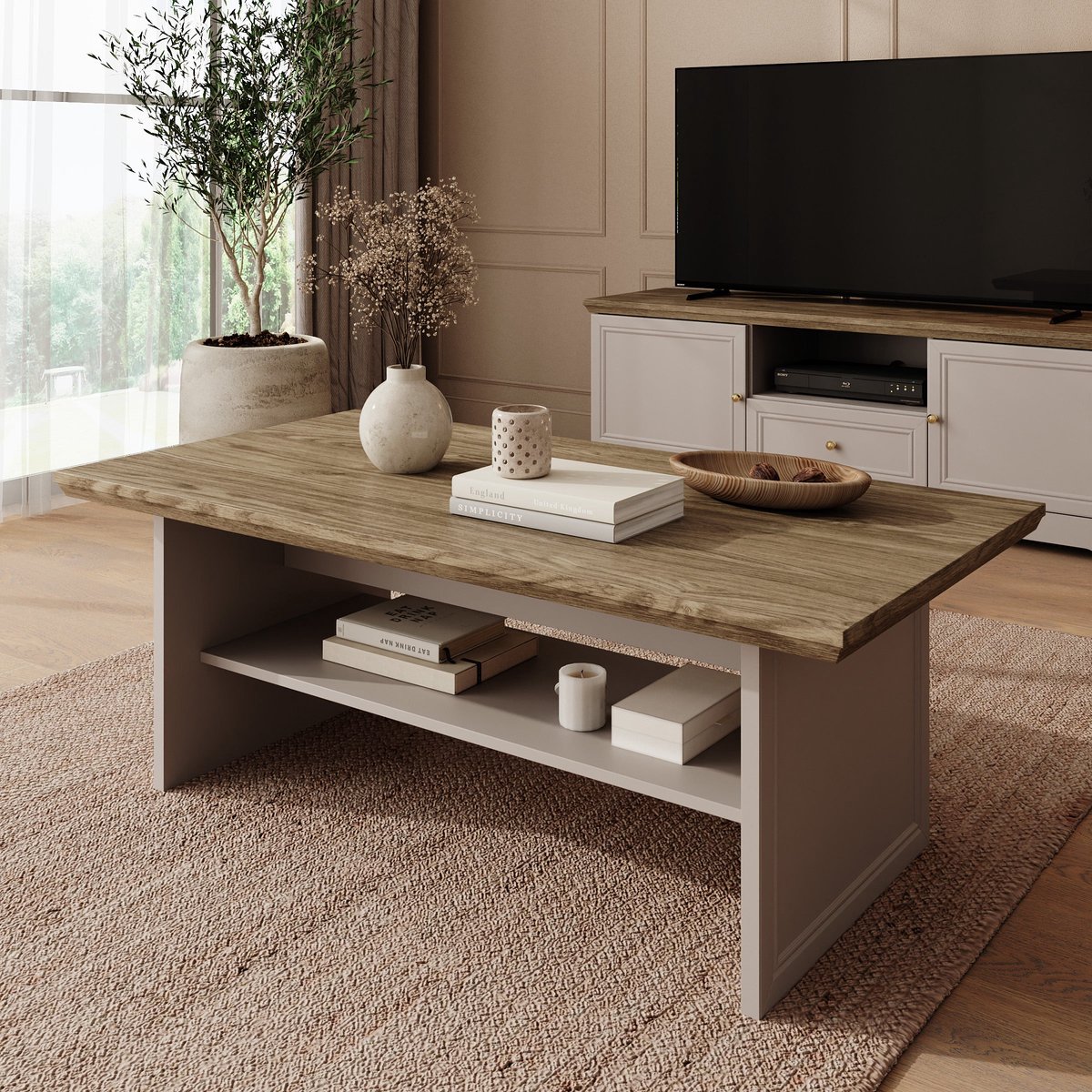 Meubella - Kresto - Salontafel - Beige/Eikenpatroon - 125x65x48 cm