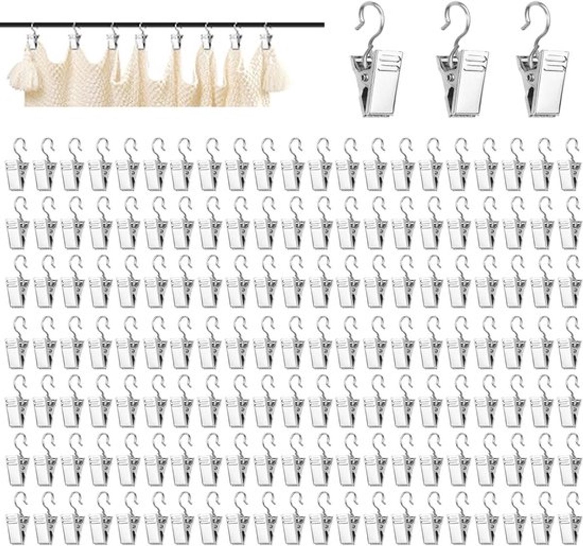 - 150 stuks Zilveren Gordijn Clips Metaal - Kleine Douchegordijn Haken - S-Haken - Multifunctionele Clips - Voor Gordijnen en Douchegordijn - Home Decoratie - Ophangen - Foto's - Set van 150 Clips