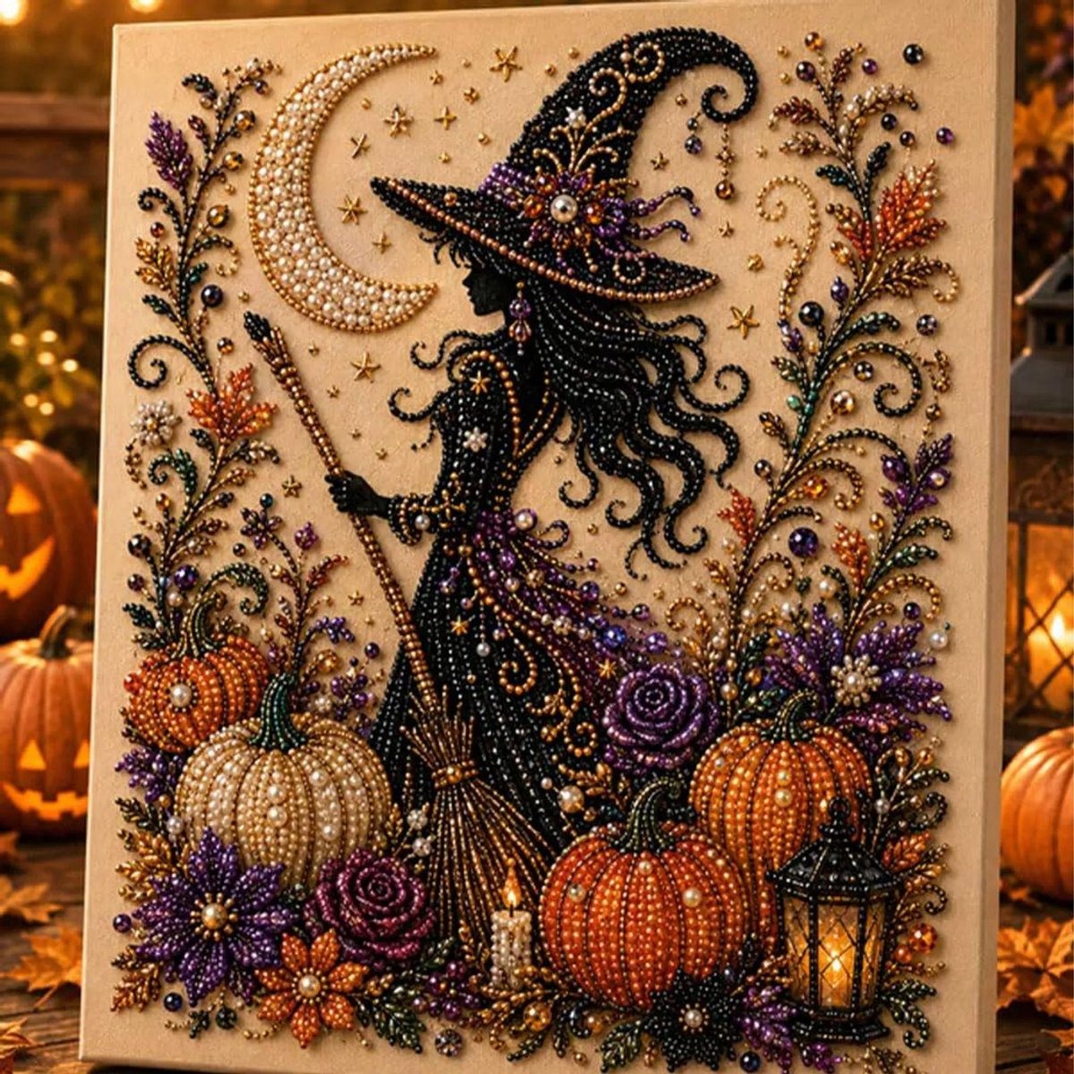 Casalora® Halloween Parel Diamond Painting – DIY 3D Spook Kunstwerk – Ronde Halloween Decoratie op Canvas – Creatieve Hobby voor Volwassenen – Halloween Wanddecoratie – 20 × 20 cm