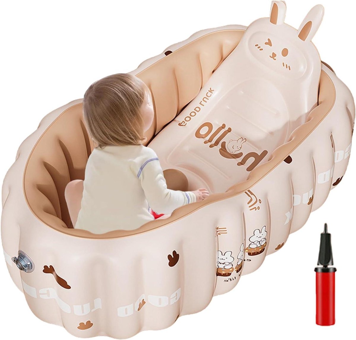 Draagbaar Babybad - Opblaasbaar Badje - Baby's Wassen - Antislip Zitje - 90 x 58 cm - Konijn
