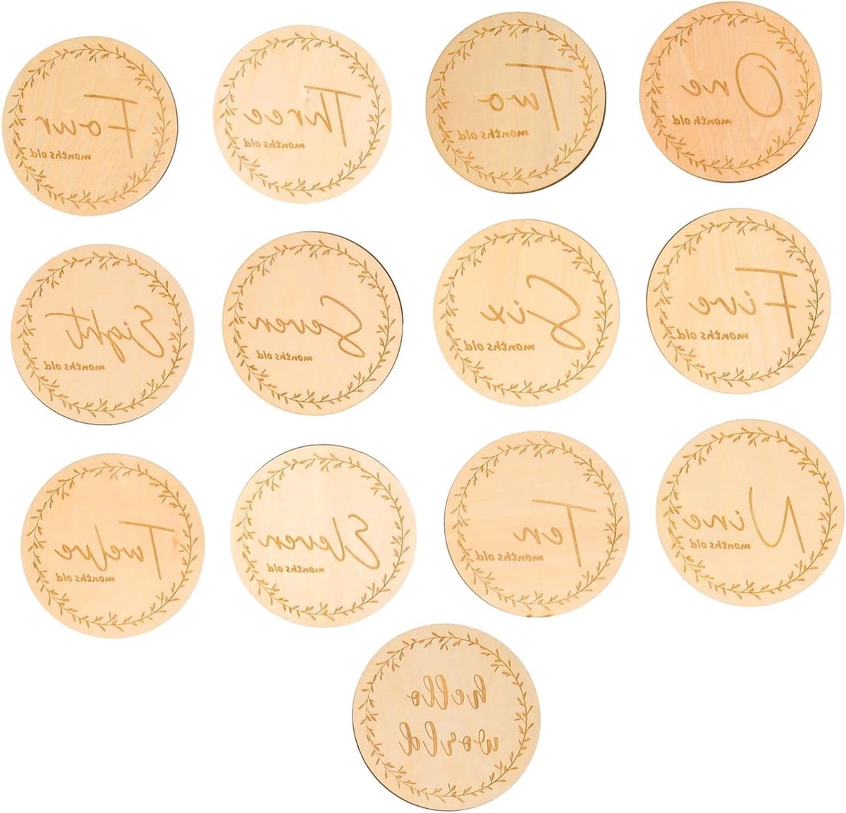 Houten Mijlpaalkaarten - Groeikaarten Baby - Babyfotografie Vastleggen - Glad Gepolijst Oppervlak - 10 x 10 x 0.4 cm - Kaki