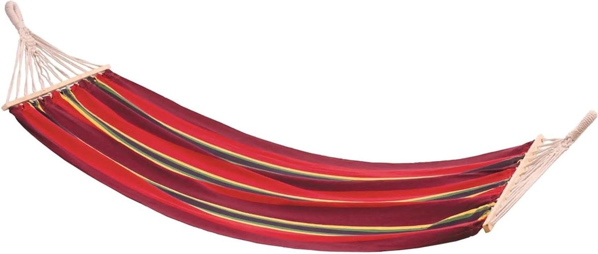 Katoenen Hangmat - Kampeerhangmat Relaxmat - Ontspannen Buiten - Met Hardhouten Spreidstokken - 200 x 95 cm - Multicolor