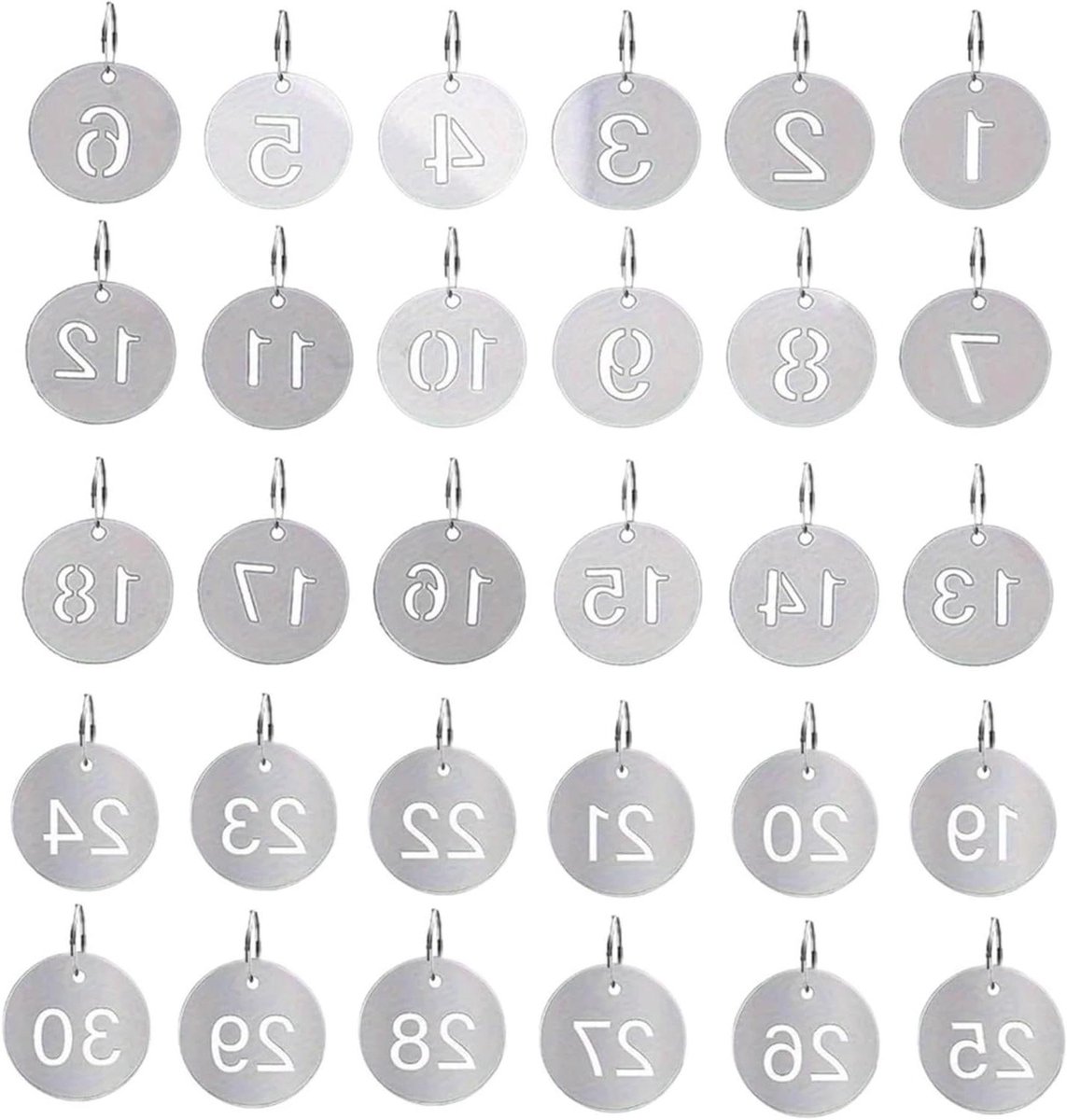 Genummerde Sleutellabels - Metalen Labels - Sleutel Organisatie - Diep Gravure Cijfers - 1-30 - Zilver
