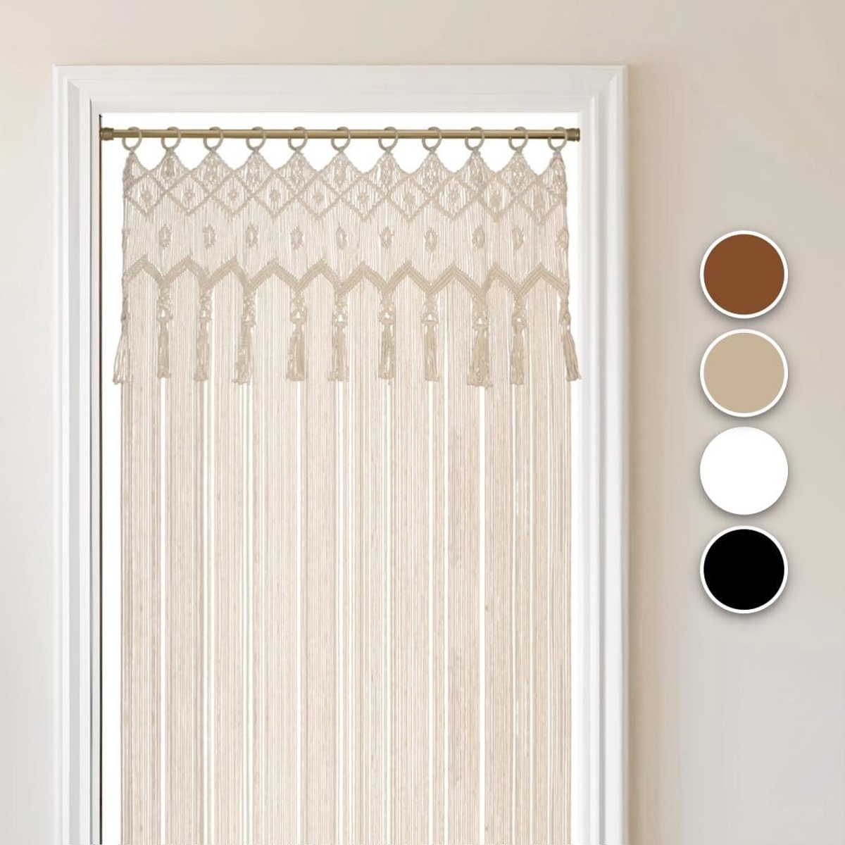 Vliegengordijn kralen - Beige - 132 x 200 cm - Handgemaakt Macramé Gordijn van Katoen - Voor Woonkamer en Bruiloft