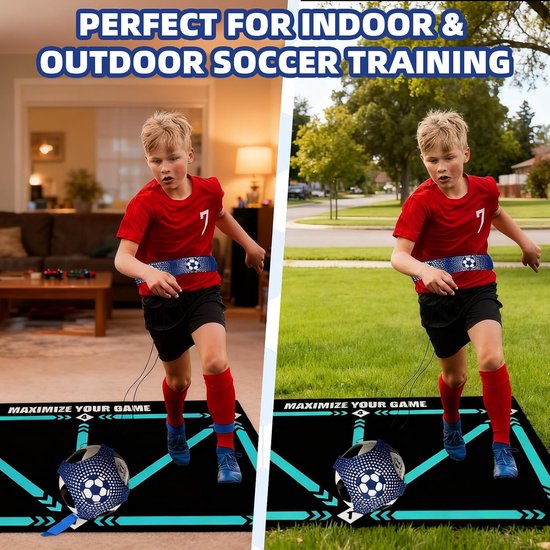 Voetbal Trainingsmat - Kickmat Balcontrole - Voetbalvaardigheid Verbeteren - Antislip Diatomeeënaarde - 90x60 cm - Blauw Zwart — afbeelding 5