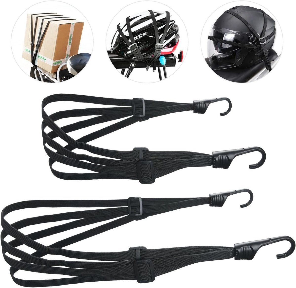 Snelbinders fiets - Zwart - 2 Stuks - Elastische Bagagebanden met Haken - Voor Fietsen en Motoren