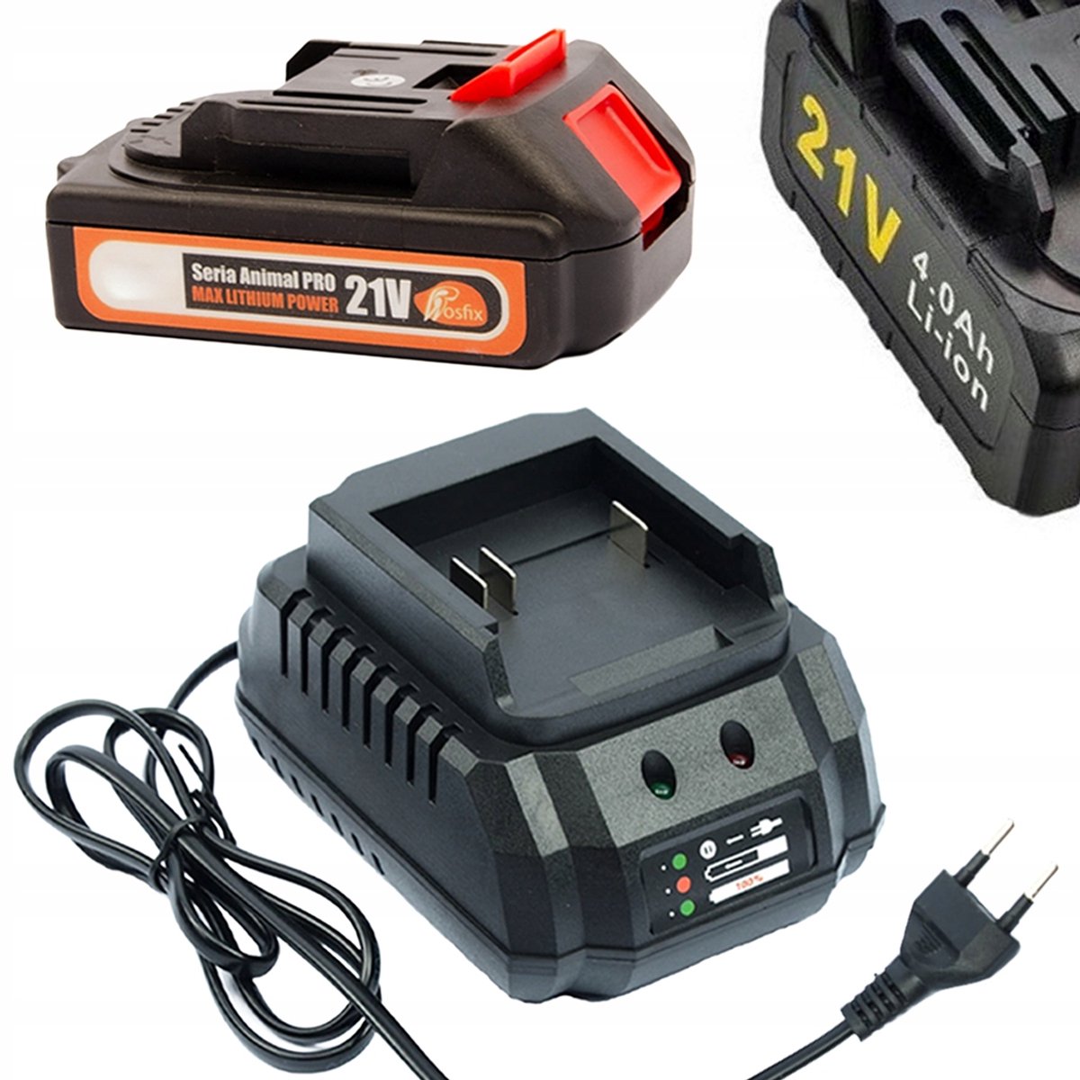 Rosfix Voedingsset Accu 21V 1,5Ah Li-Ion Snellader 21V 1,2A - Licht Mobiel - 21V 1,5Ah - Geschikt voor Makita