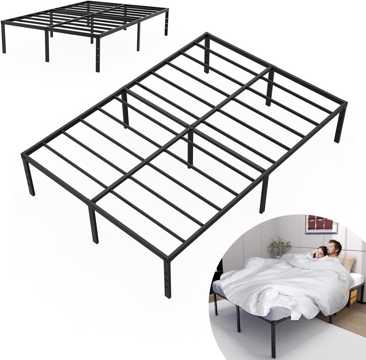 Platformbed Metaal - Bedframe Inklapbaar - Ruimte Besparen - Geruisloos Design - 140 x 200 cm - Zwart