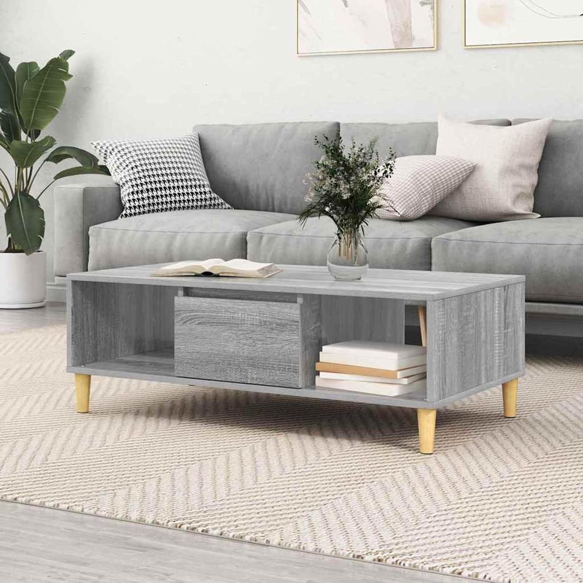 Moderne Salontafel - Houten Tafel - Woonkamer Inrichting - Praktische Opbergruimte - 1035 cm - Sonoma Grijs
