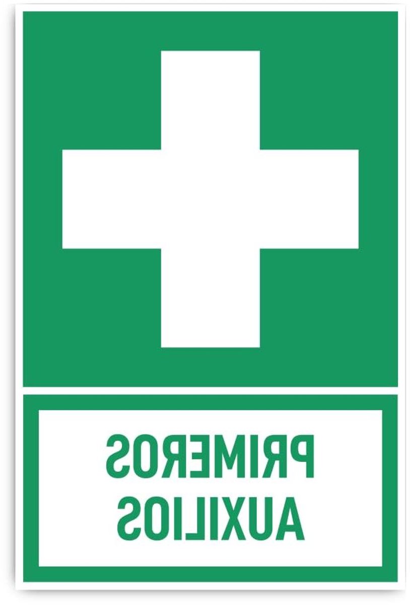 Veiligheidssticker EHBO - Reddingsbord Spaans - Veiligheid markeren - DIN EN ISO 7010 - 300x200 mm - Groen Wit