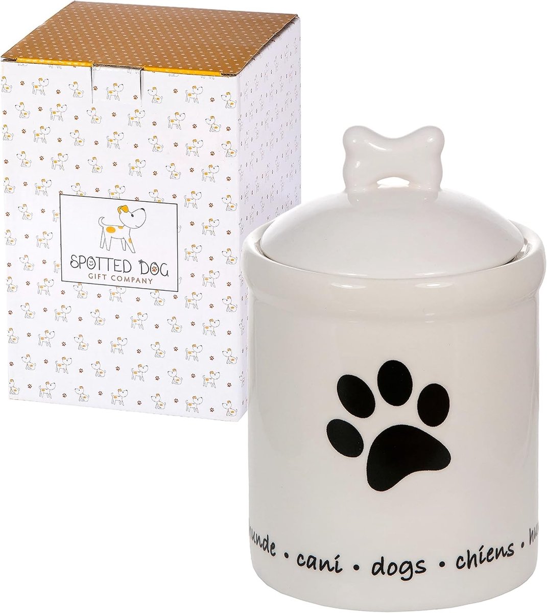 Keramische Voorraadpot Hond - Wit - 10,7 x 10,7 x 16,2 cm - Duurzaam Keramiek met Botvormige Dekselgreep - Voor Hondenliefhebbers