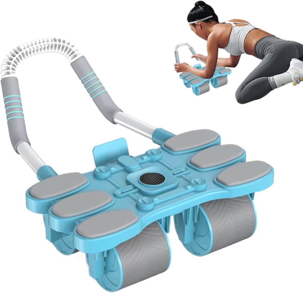 Buikroller met 4 wielen - Fitnesswiel Krachttraining - Core Training - Automatische remfunctie - 32 x 17 x 22 cm
