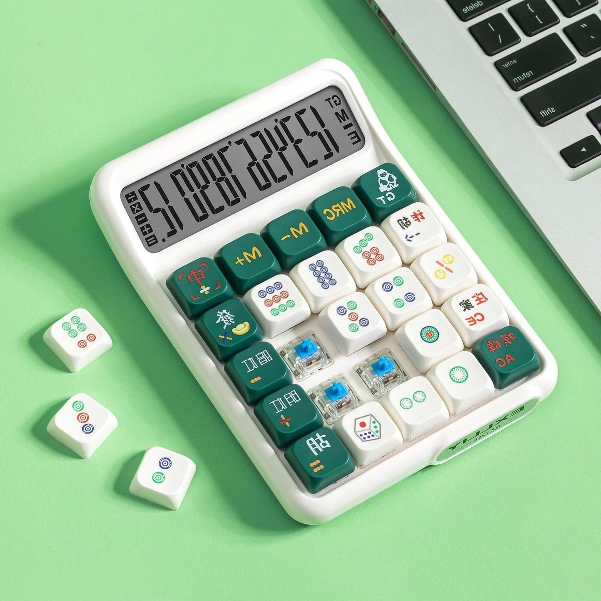 Mechanische Rekenmachine - Desktop Calculator - Kantoor en Studie - Echte Mechanische Toetsen - 12-cijferig LCD - Mahjong