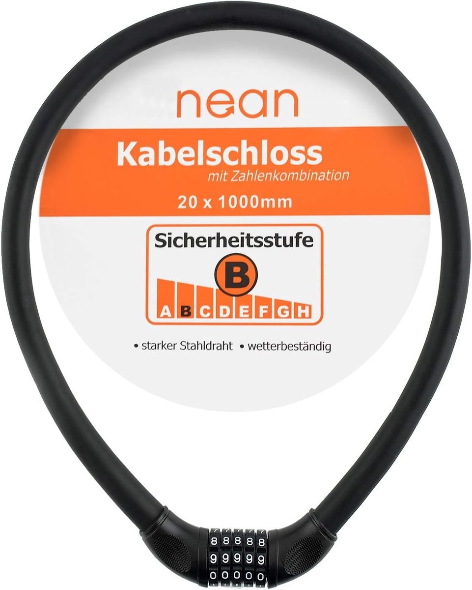 Cijfer-kabelslot 4-cijferig - Zwart - 20 x 1000 mm - Extra Dikke Gevlochten Staal Kabel met Soft-Touch Oppervlak - Voor Fietsen