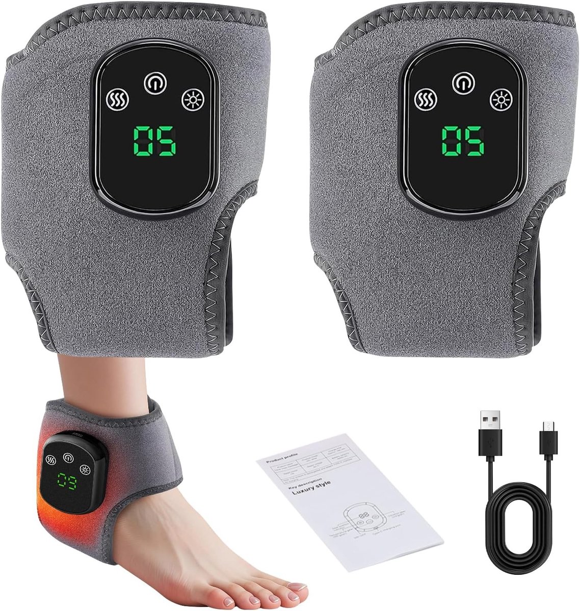 Beenmassageapparaat - Zwart - Draagbaar - 3-in-1 Warmte en Vibratie - Voor Voeten en Enkels