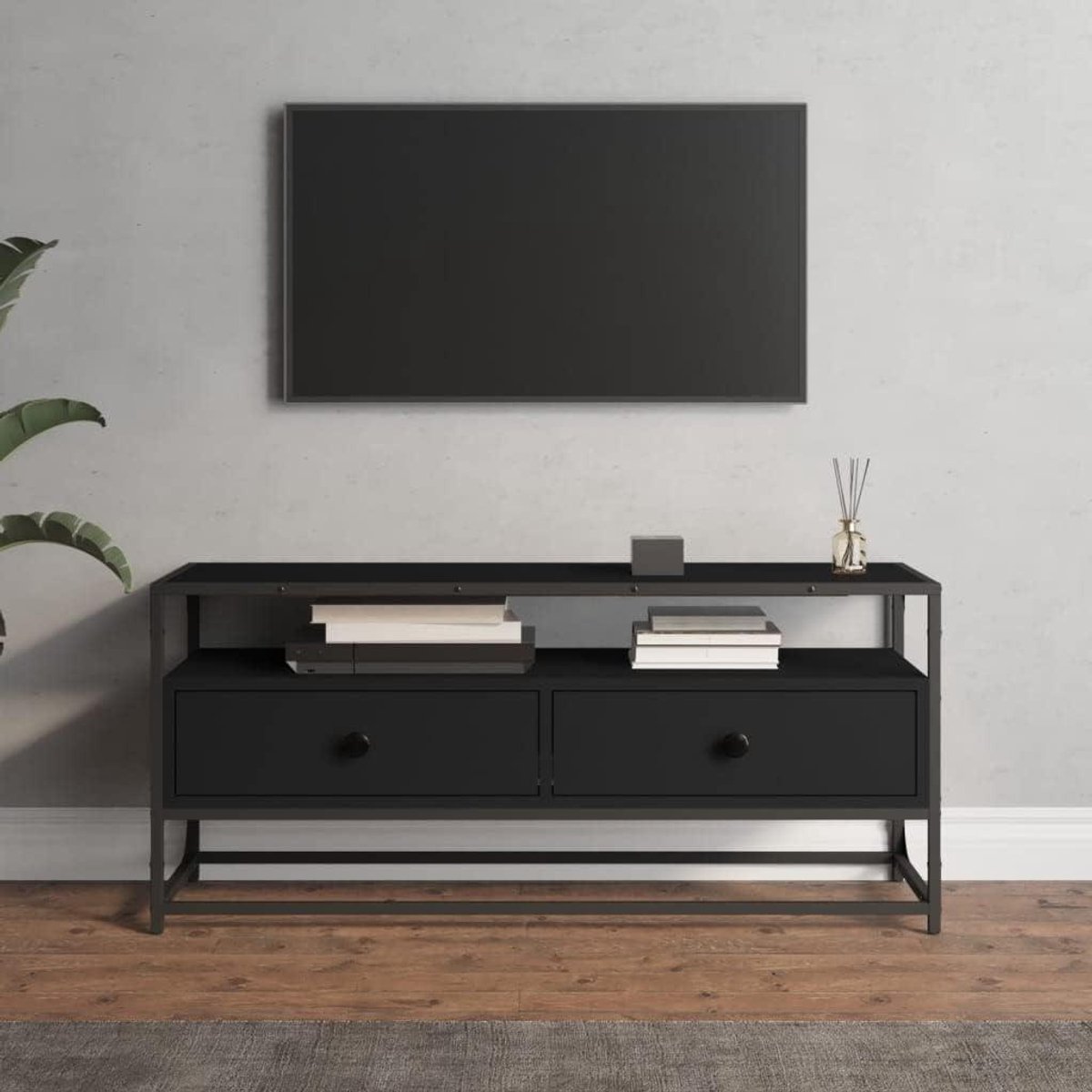 Tv-meubel - Media kast - Entertainment organiseren - Met 2 laden - 100x35x45 cm - Zwart
