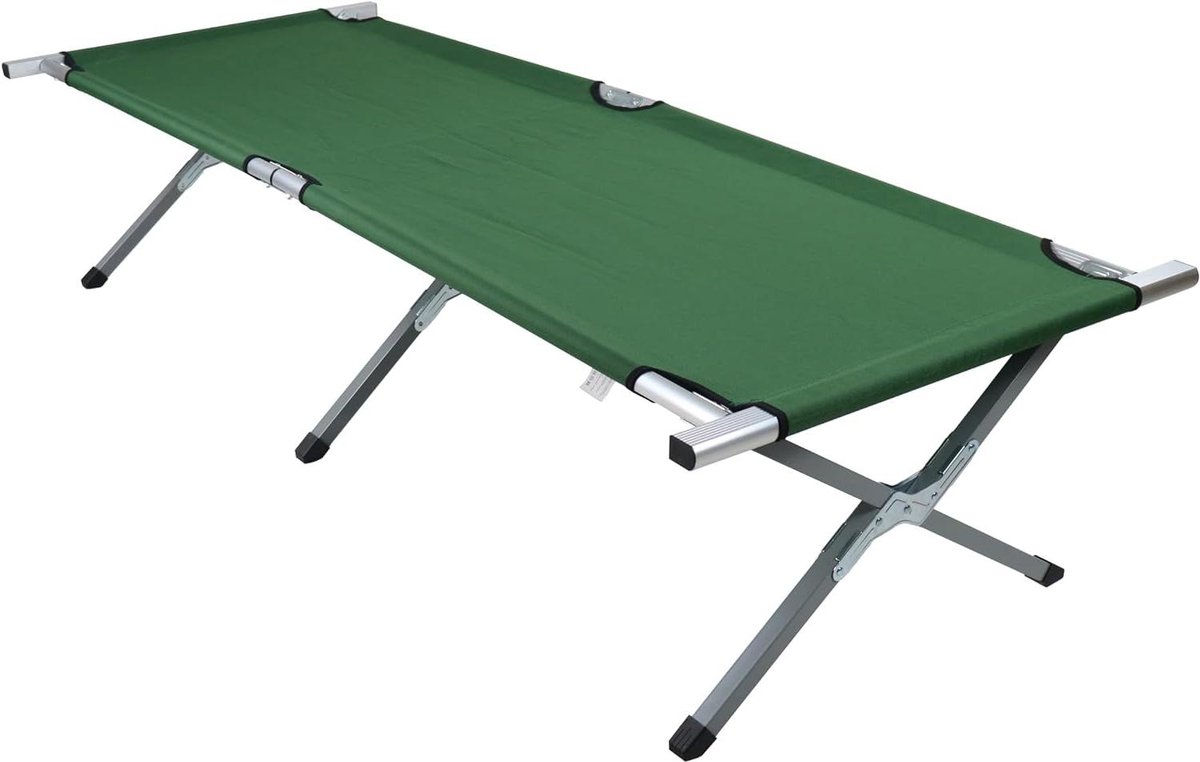 Veldbed Opvouwbaar - Campingbed Ligstoel - Ontspannen Buiten - Lichtgewicht Aluminium - 190 cm Lengte - Groen