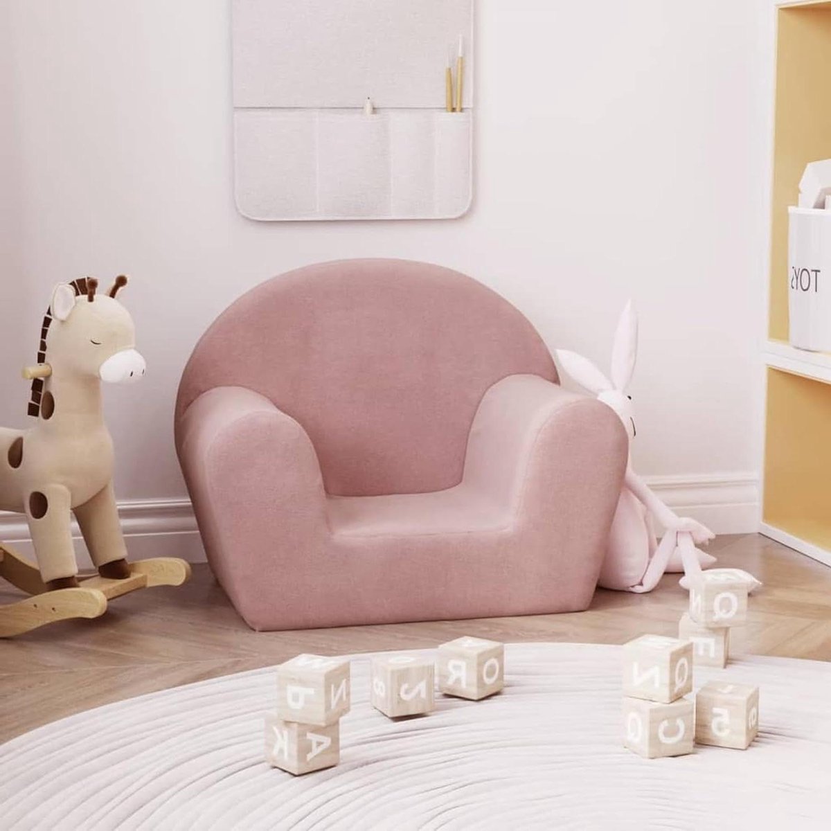 Kindersofa Pluche - Mini bank - Lezen en spelen - Afneembare hoes - 57 x 45 cm - Roze
