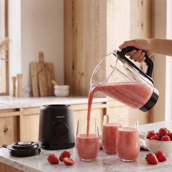 Tomado TTB1502B - Blender - Smoothie maker - 1.5 liter - Glazen kan - 2 snelheden - 500W - Pulsestand - Zwart van Tomado — afbeelding 3