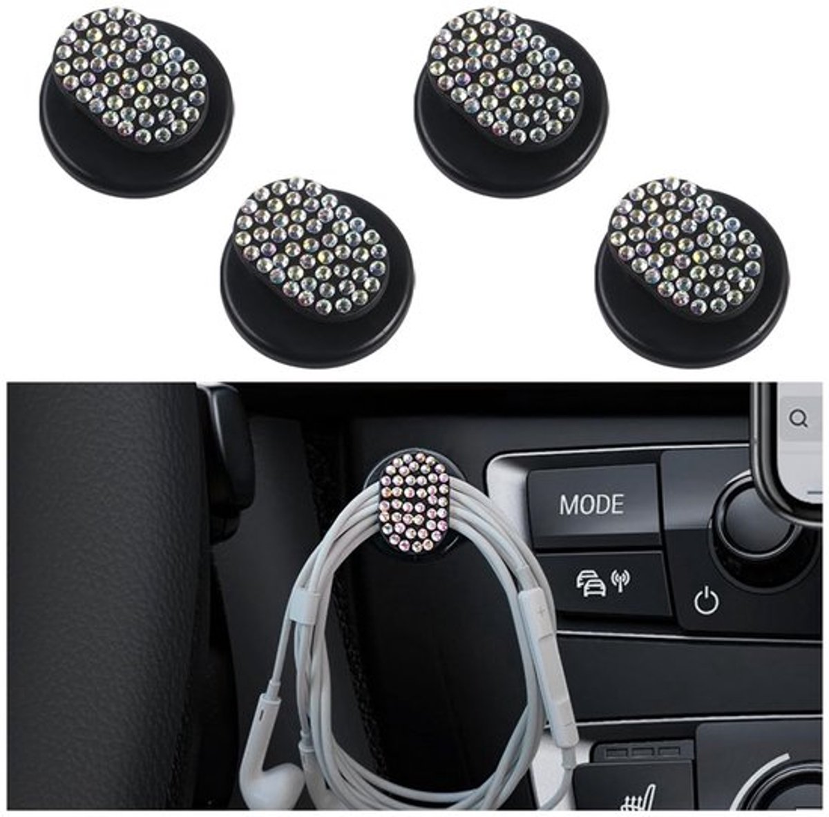 Autohaken 4 Stuks - Mini Haken - Decoratieve Strass-Haken - Ruimtebesparend - Hoogwaardige ABS-Materiaal - Veilig en Duurzaam - Haakjes