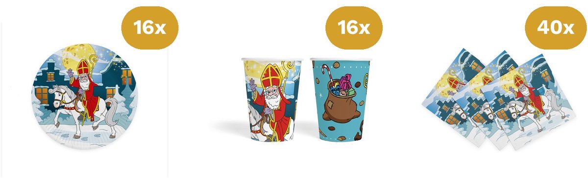Sinterklaas Tafelset 16 Personen - Bordjes, Bekertjes & Servetten - Pakjesavond Tafeldecoratie