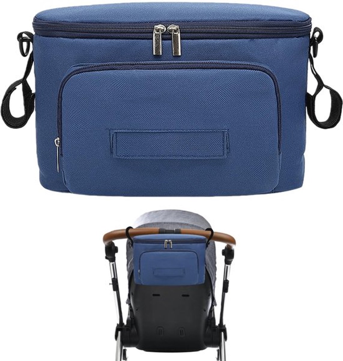 Kinderwagen Organizer - Waterdicht 600D Oxford - Met Geïsoleerde Bekerhouder - Ritsvak - Grote Opbergruimte - 18,5 x 16 x 32 cm - Kinderwagentas