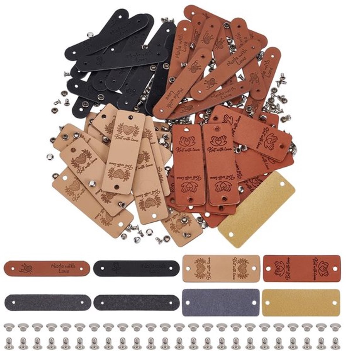 Lederen Labels 40 Stuks - Handgemaakte Hangers - Klinknagels - Ovale/Rechthoekige Vorm - DIY Kunstnijverheid - Creatieve Accessoires - Etiketten
