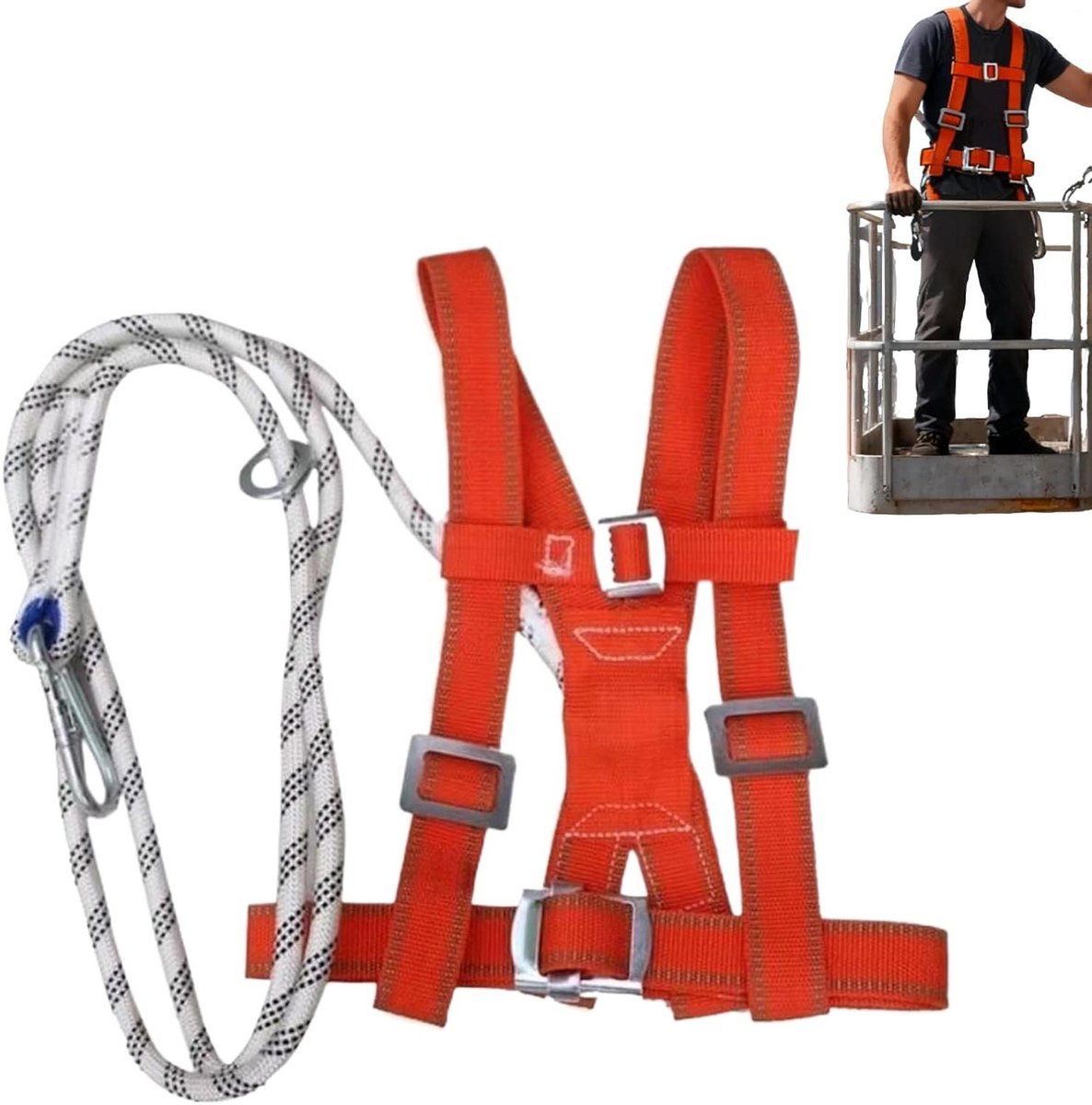 Veiligheidsharnas Volledig Lichaam - Valbeveiliging Set - Werken op Hoogte - Dubbele Riem Stabiliteit - 300 cm Touwlengte - Niet gespecificeerd