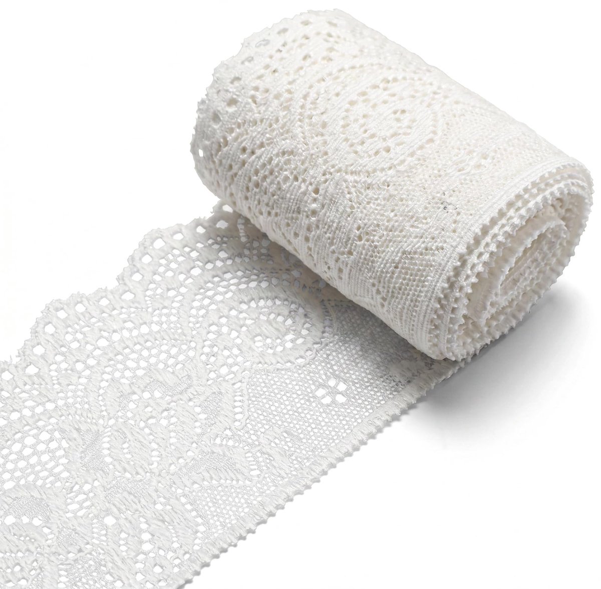 5 Yards Elastische Witte Spitzenband van 6,5 cm Breed voor Kleding en Decoratie