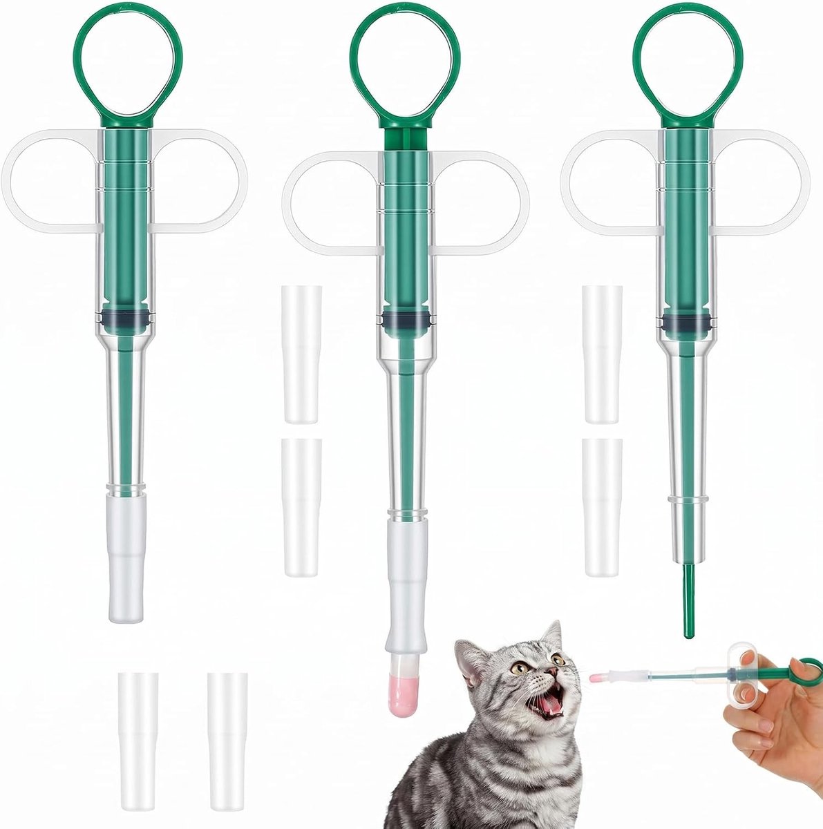 3 stuks tablettendispenser voor katten en honden, pillenhouder voor vlooientabletten en medicatie assistent voor huisdieren (groen)
