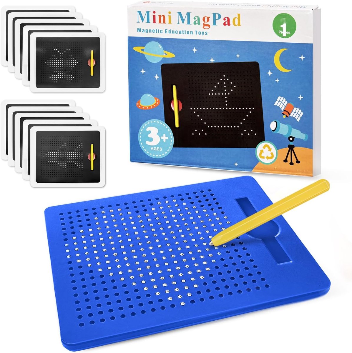 Tekentablet - Magnetisch Tekenbord met Stalen Balletjes - Magneetspel met Pen - 21,5x17,5 cm - Voor Kinderen vanaf 3 Jaar - Blauw