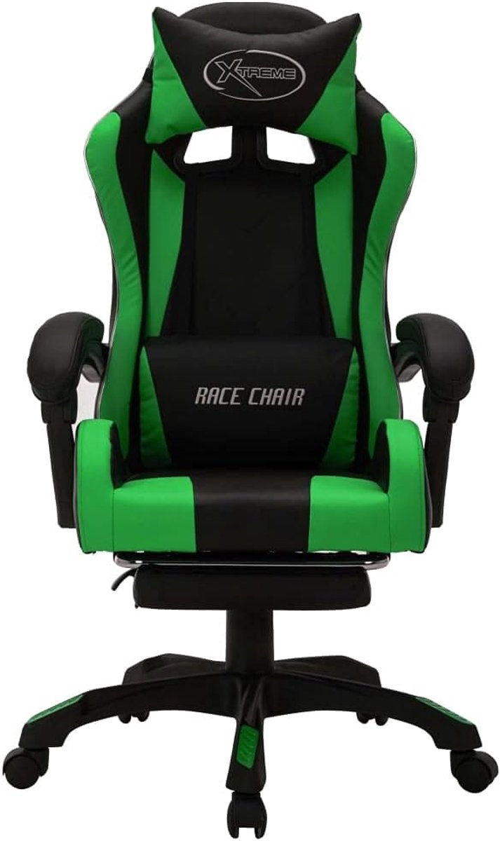 Racestoel met LED - Gamestoel bureaustoel - Comfortabel werken gamen - Verstelbare voetensteun - 64x65x119 cm - Groen zwart — afbeelding 5