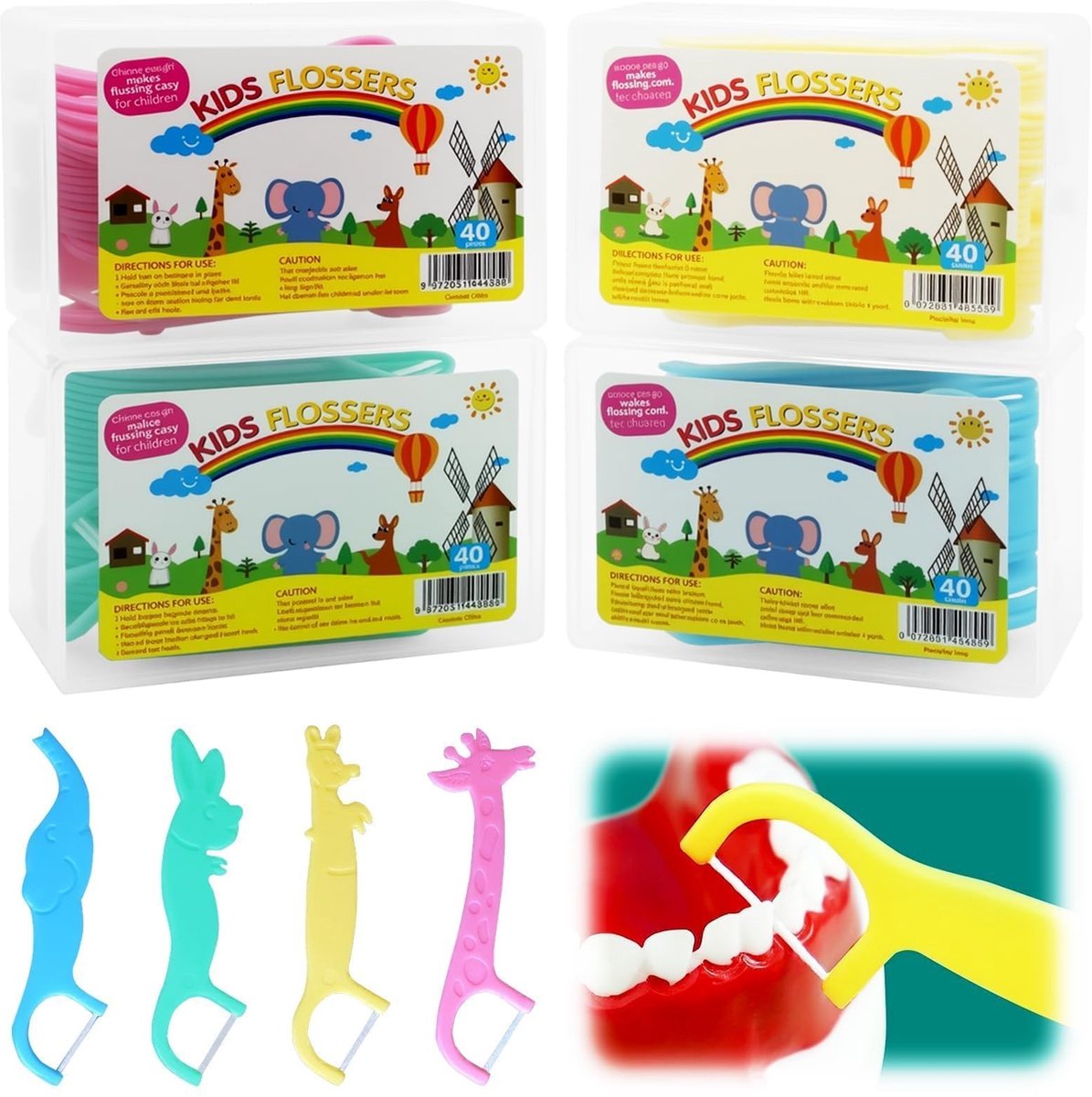 Omgoods - Set van 160 Kindertanden Draad met Dierenvormige Handvatten