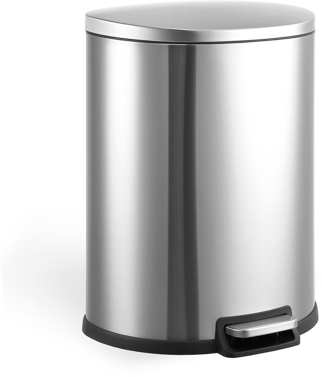 Pedaalemmer RVS Halfrond 50L - 48.5x36.8x64cm - Keuken Afvalbak - Soft Close Deksel - Vingerafdrukbestendig - Voor Keuken Woonkamer - Zilver