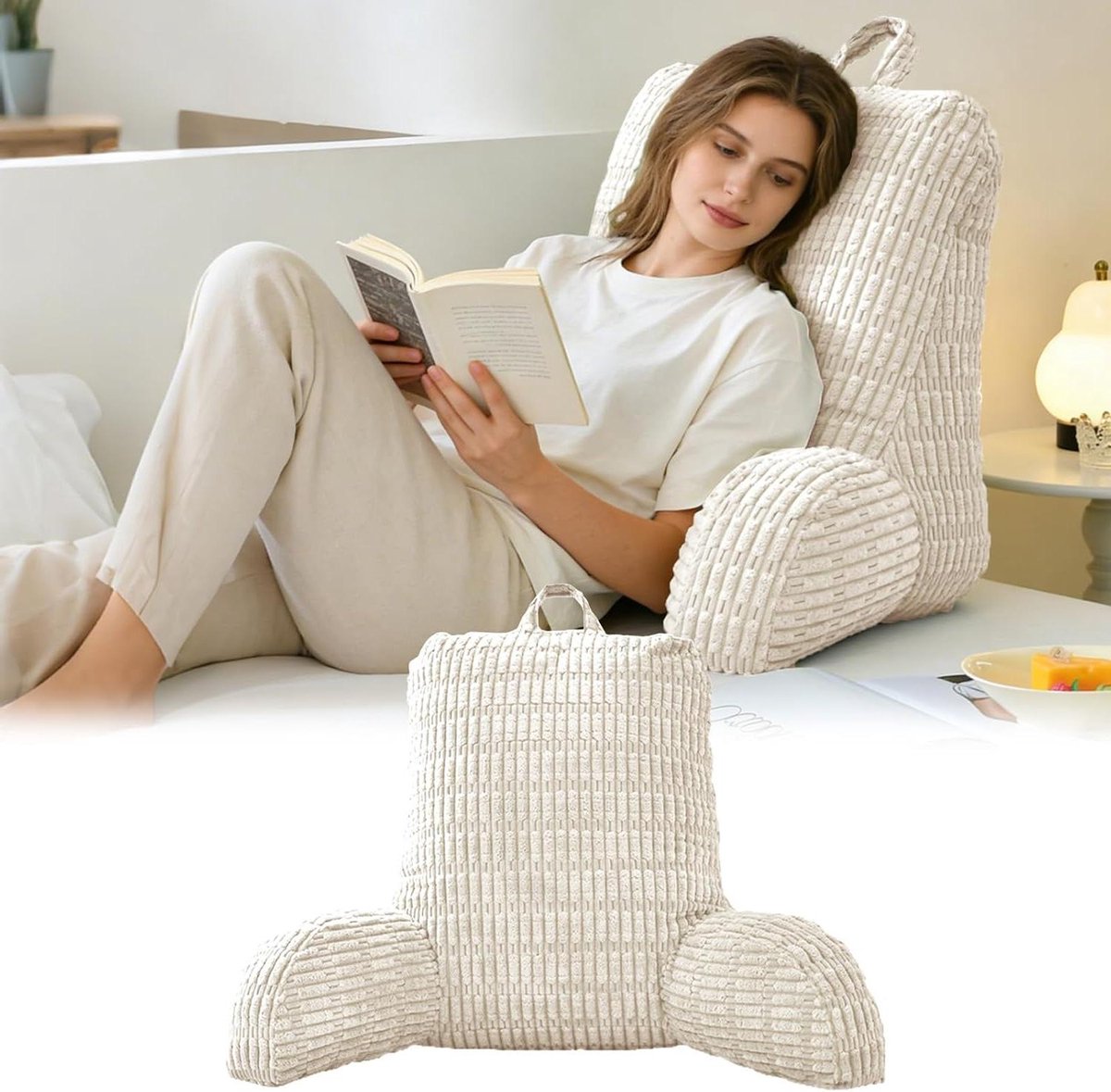 Leeskussen Bank Sofa - Leessteun Rugsteun - Ontspannen Zitten - Met Armleuningen - 31 x 22 x 0.1 cm - Wit
