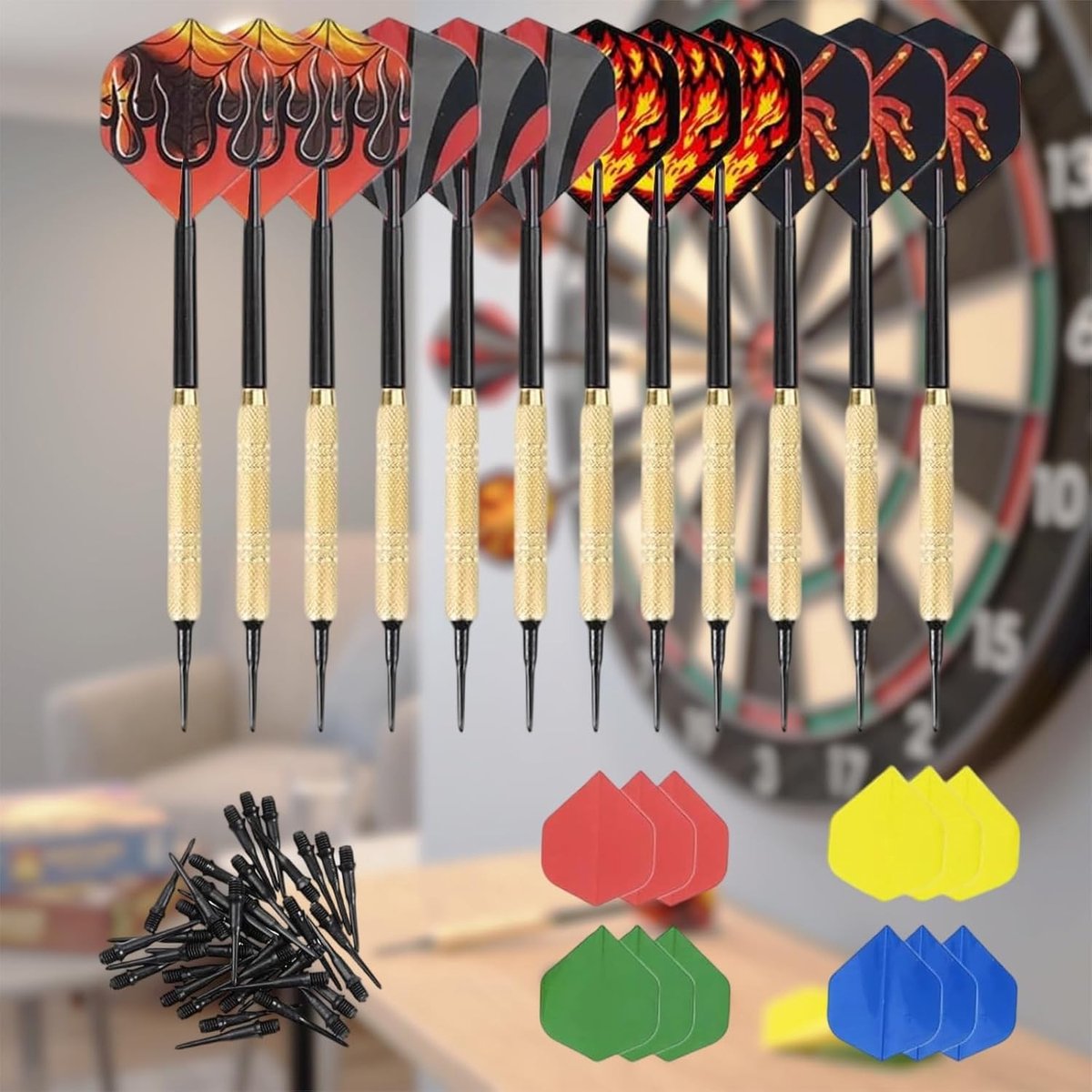 Dartpijlen met Plastic Punt voor Elektronische Dartborden | 14g Dart Set met 24 Extra Flights en 100 Vervangende Dartpunten - Ideaal voor Thuis en Feesten
