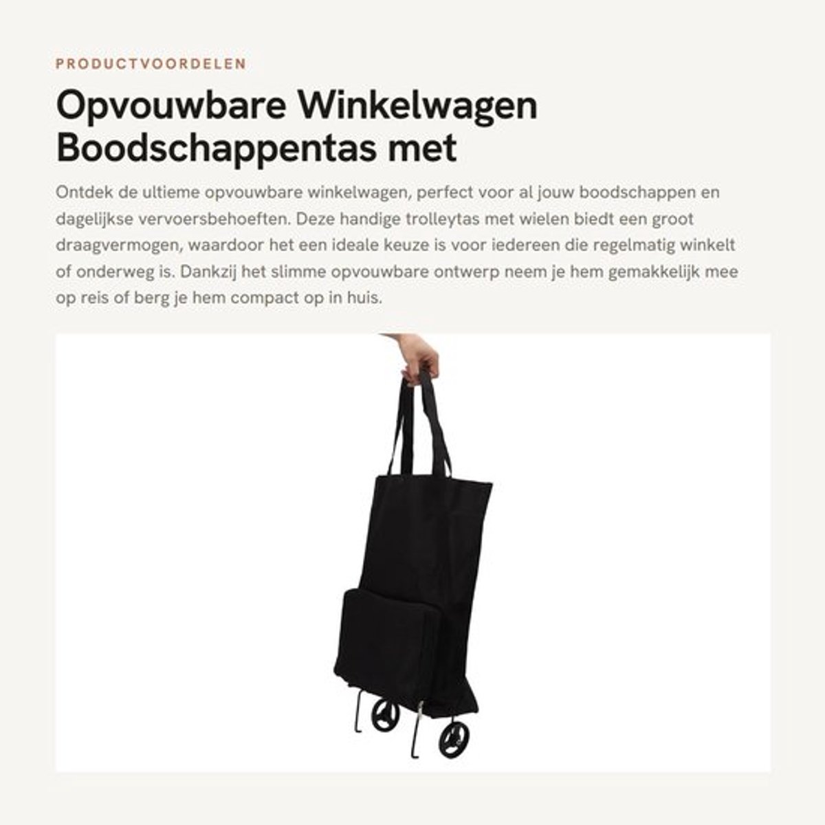 Boodschappenwagentje Groot Draagvermogen - Opvouwbaar - Winkelwagen met Wielen - Trolley - Handriemen - Steunwielen - Winkelwagentje