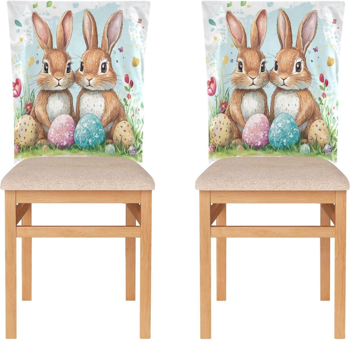 Stoelhoezen Set - Decoratieve hoezen - Feestelijke decoratie - Kreukvrij polyester - 6 stuks - Vrolijk Pasen Konijn