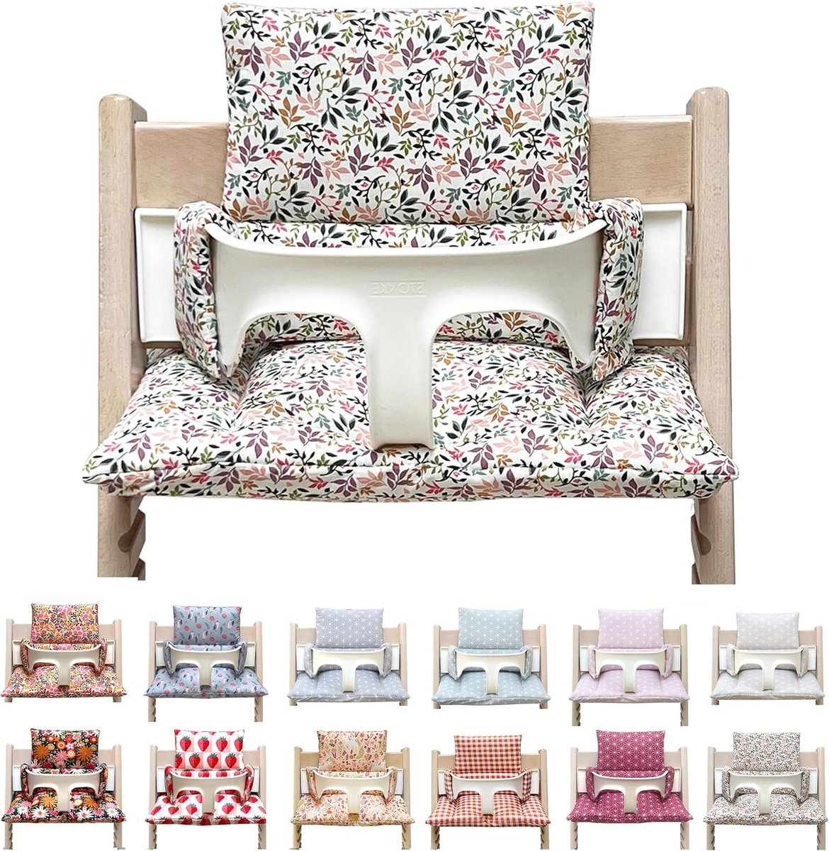 Kinderstoelkussen Set - Stoelhoezen - Comfortabel Zitten - Afwasbaar Gecoat Katoen - Standaard - Bloemen Kleurrijk