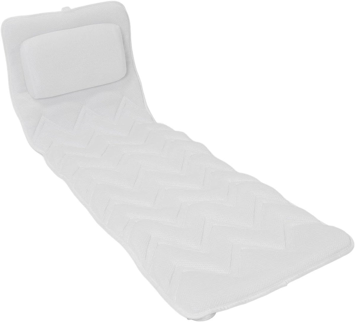 Badkussen Volledig Lichaam - Badkussen Neksteun - Ontspannen in Bad - Anti-slip Zuignappen - 1275 cm Lengte - Wit