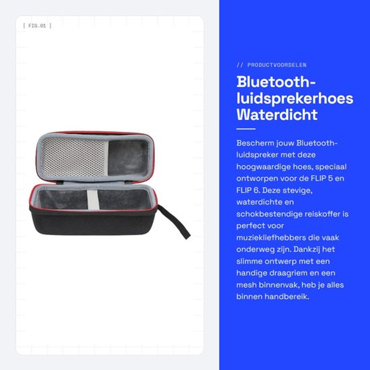 Bluetooth-luidsprekerhoes - Waterdicht - Schokbestendig - Harde Reiskoffer - Draagriem - Mesh Binnenvak - Geschikt voor 5 en 6