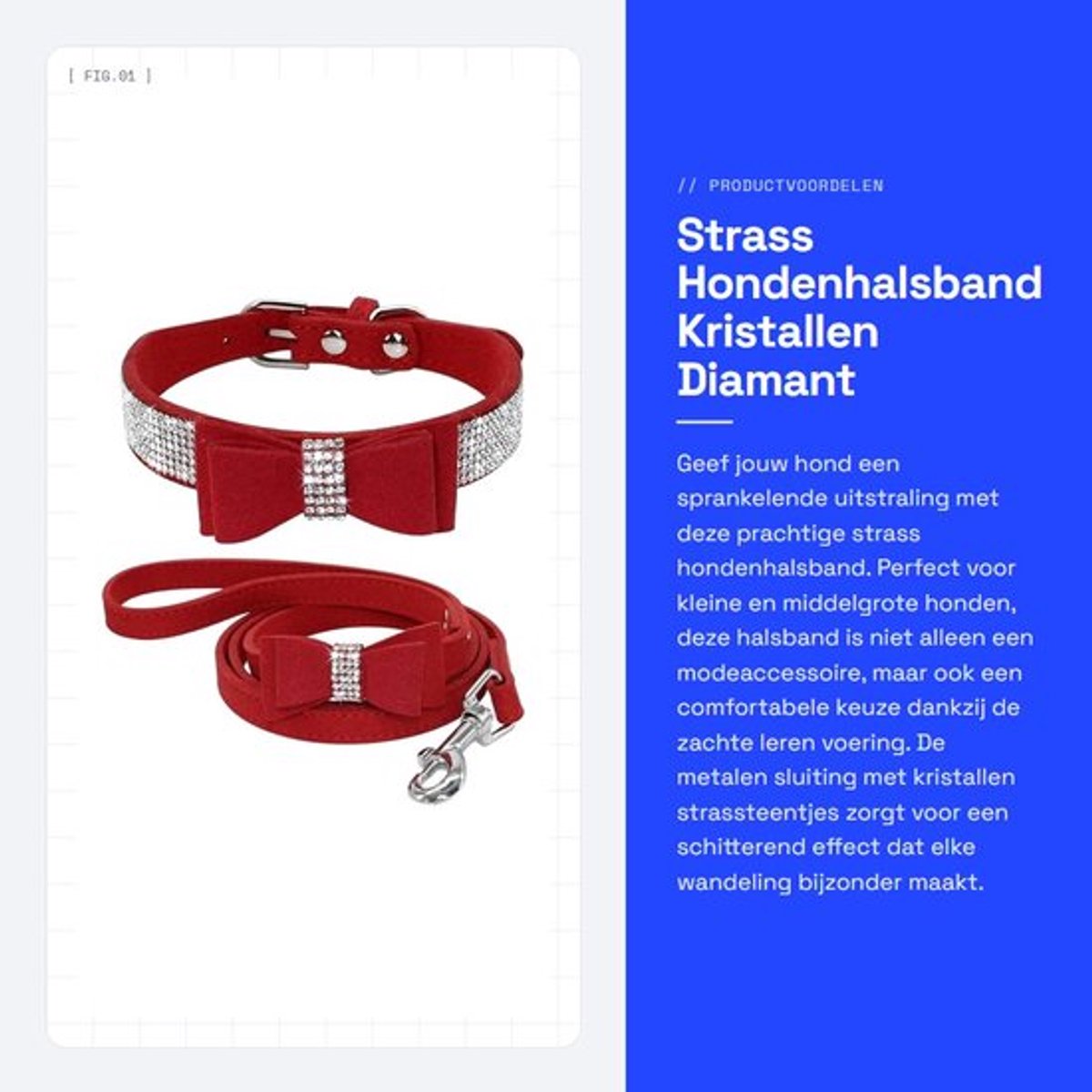 Hondenhalsband met Strass - Halsband Harnas - Leren Voering - Verstelbaar - Lichtgewicht - Schattige Stijl