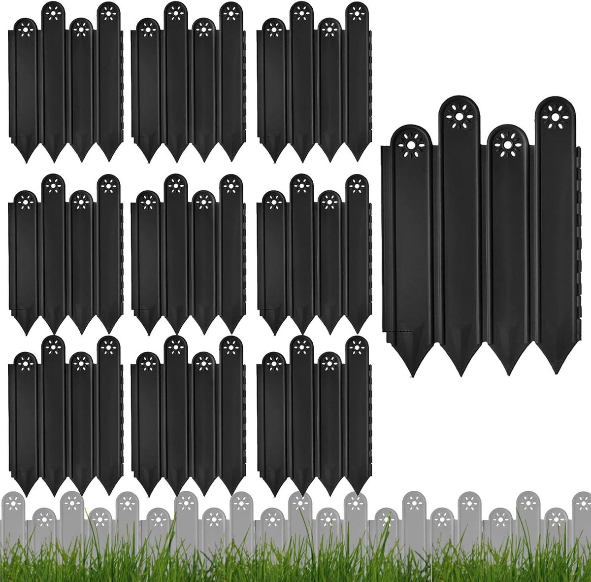 Tuinrand Afscheiding - Grasrand Set - Tuinieren Organiseren - Moeiteloos Monteren - 10 Stuks - Zwart