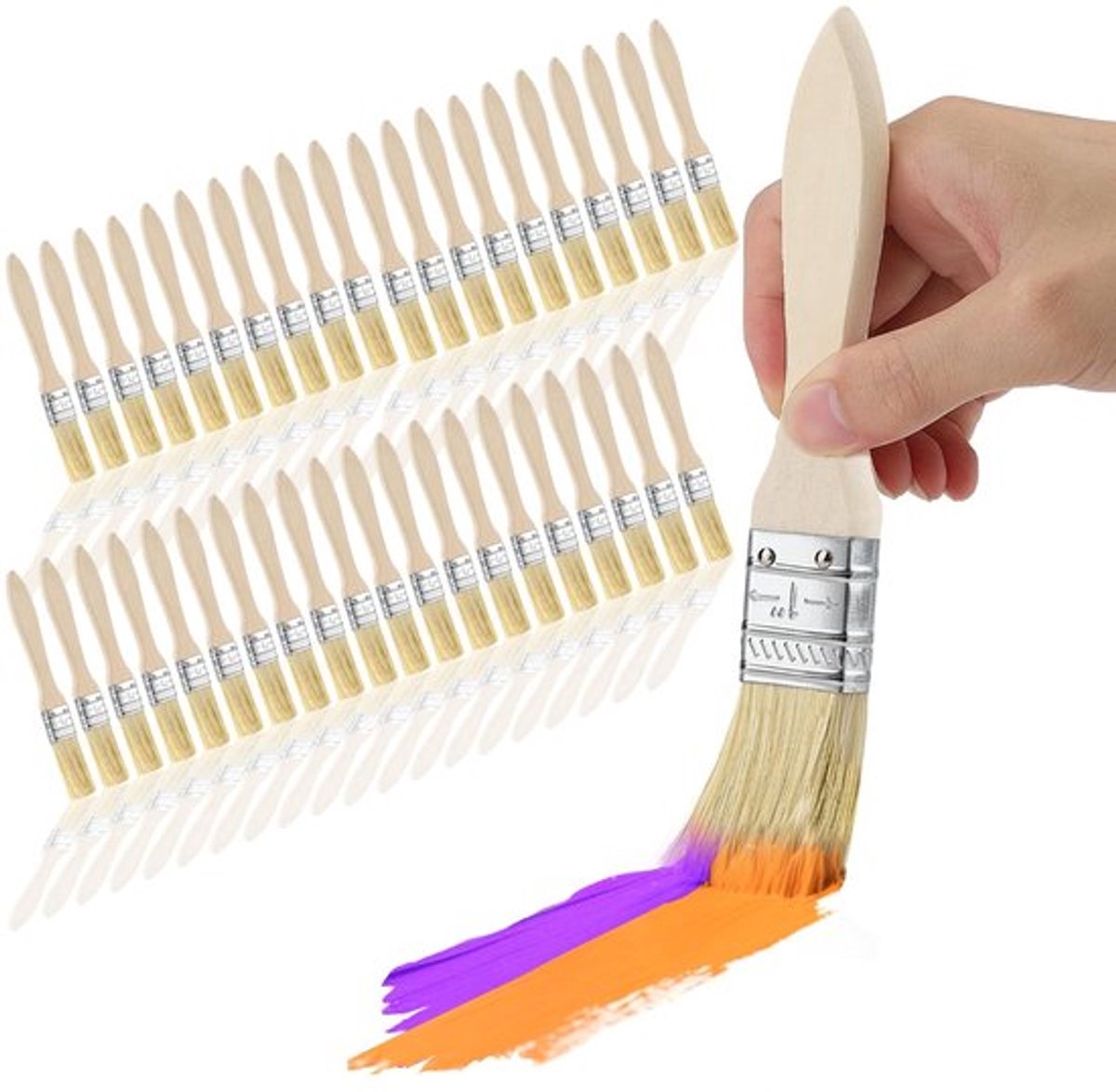 40 stuks 25 mm penseelset platte kwast, lazuurkwast, brede lazuurkwast, houtkwast, verfkwast voor kleuren, lak, schilderbenodigdheden, schilderen, beitsen, lijm, houtolie, doe-het-zelf