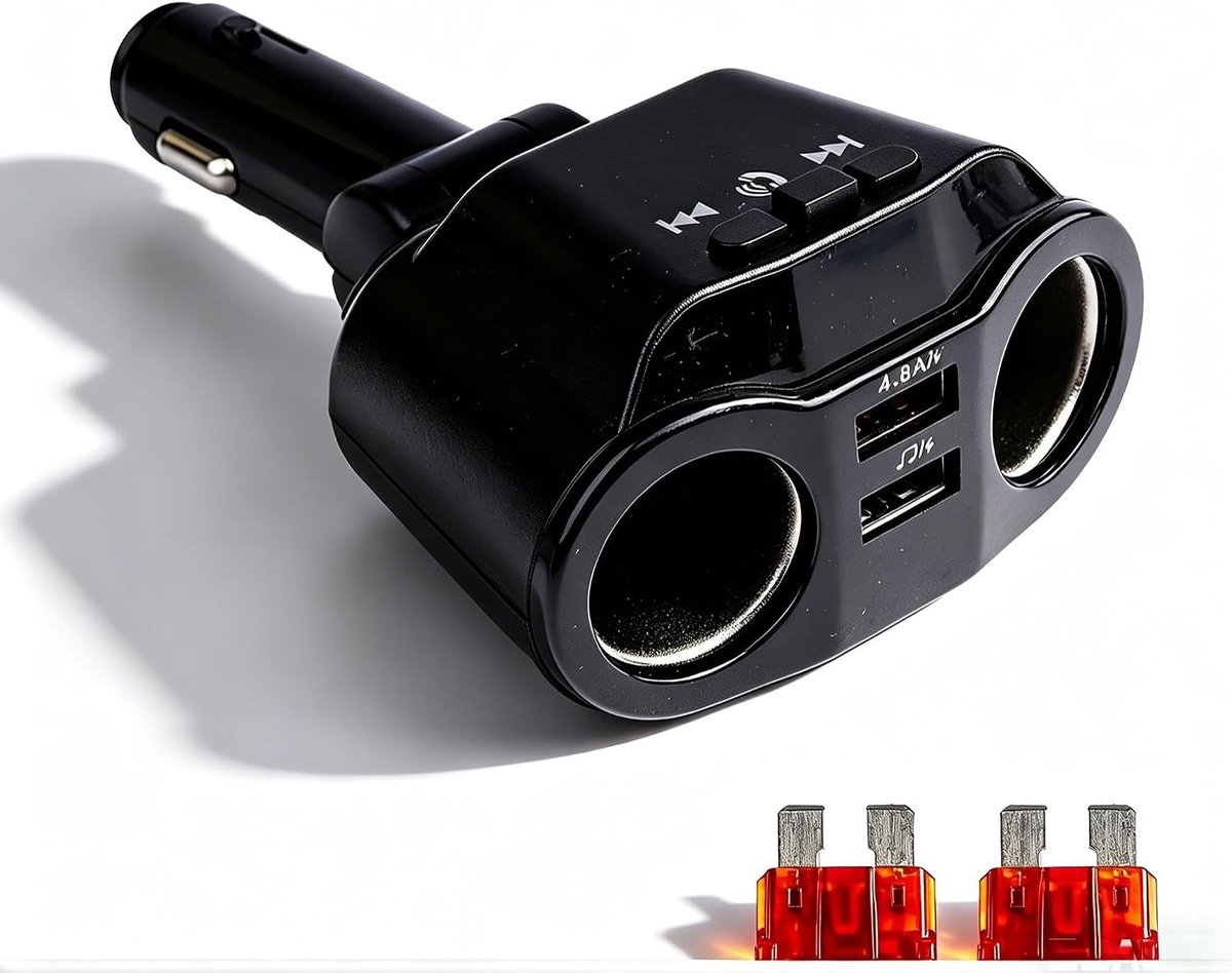 Auto Oplader met Dubbel Stopcontact - Zwart - 12 V - 90 W Multifunctionele Adapter met USB en Bluetooth - Voor Smartphone en GPS