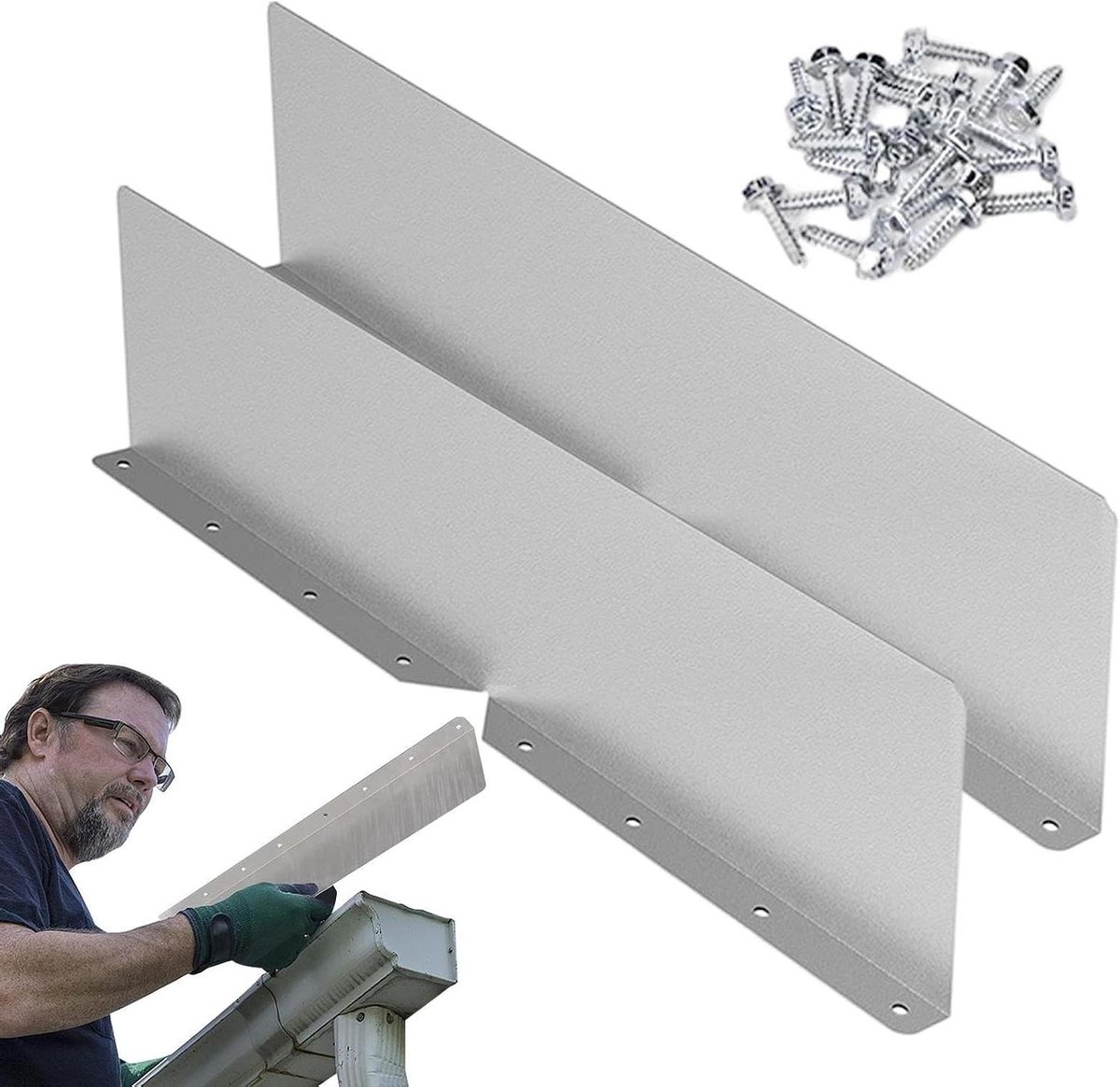 Dakgoot Spatscherm - Regenwateromleider Goot - Voorkom Waterschade - Intelligent Gebogen Ontwerp - 40 x 9 cm - Aluminiumkleur